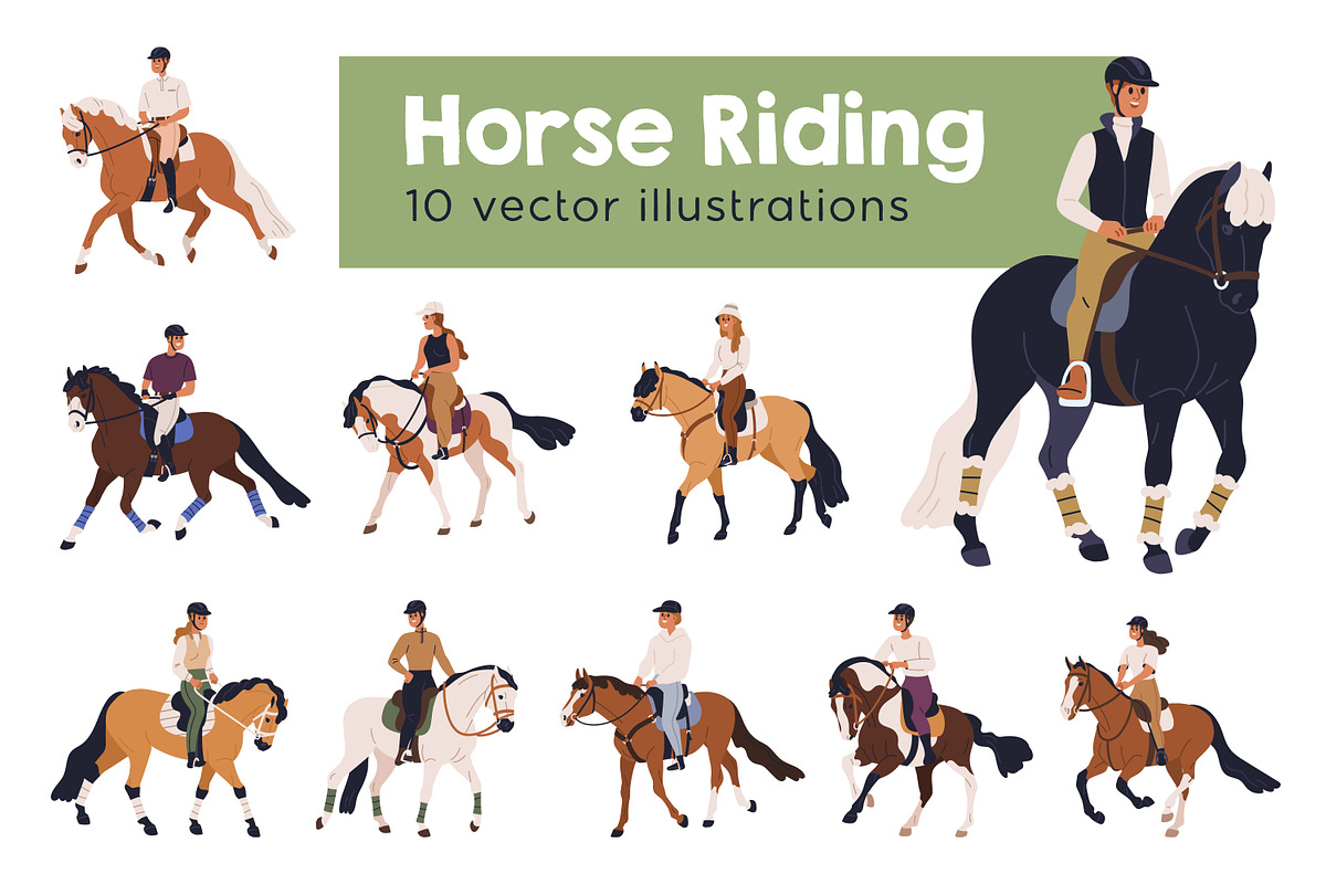 Equestrians riding horse backs set, an Animal Illustration by Good Studio (Photo 1 of 11)