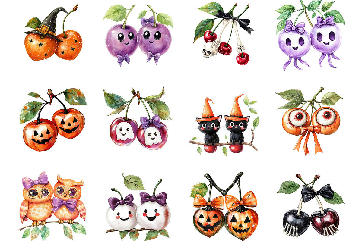 Halloween Cherries Clipart PNG, a Seasonal Illustration by Designking (Photo 2 of 5)