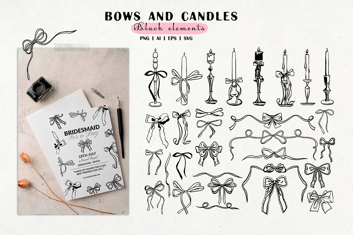 Bows, Candles and Frames. Vector set, an Object Graphic by VerAna (Photo 2 of 12)