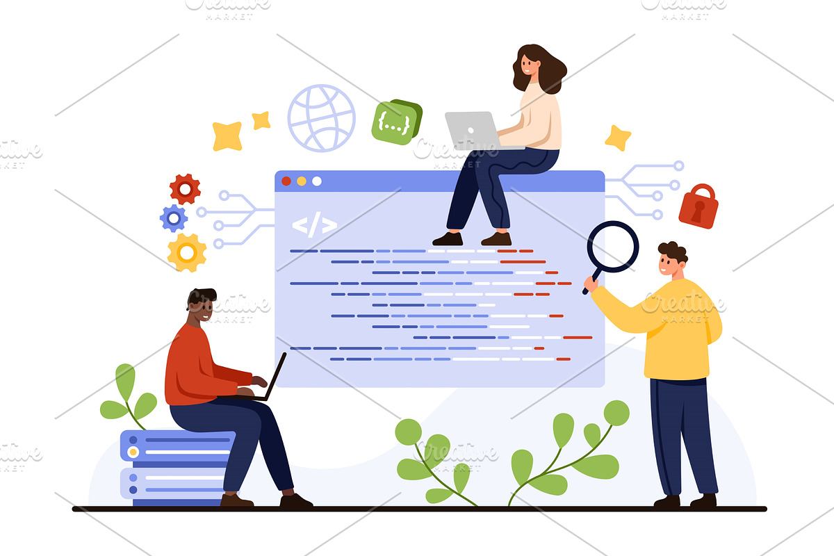 Teamwork Coding and Programming, a Technology Illustration by Flashvector