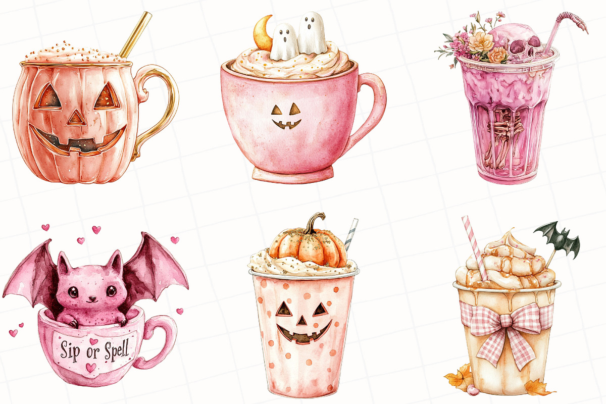 Watercolor Halloween Coffee Clipart, an Illustration by OK Design (Photo 4 of 5)