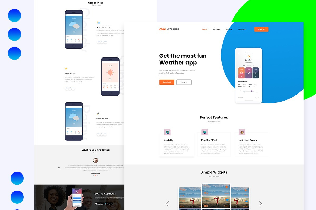 Cool Weather  App Landing Design, an UI Kit Template by ArtGalaxy (Photo 1 of 2)