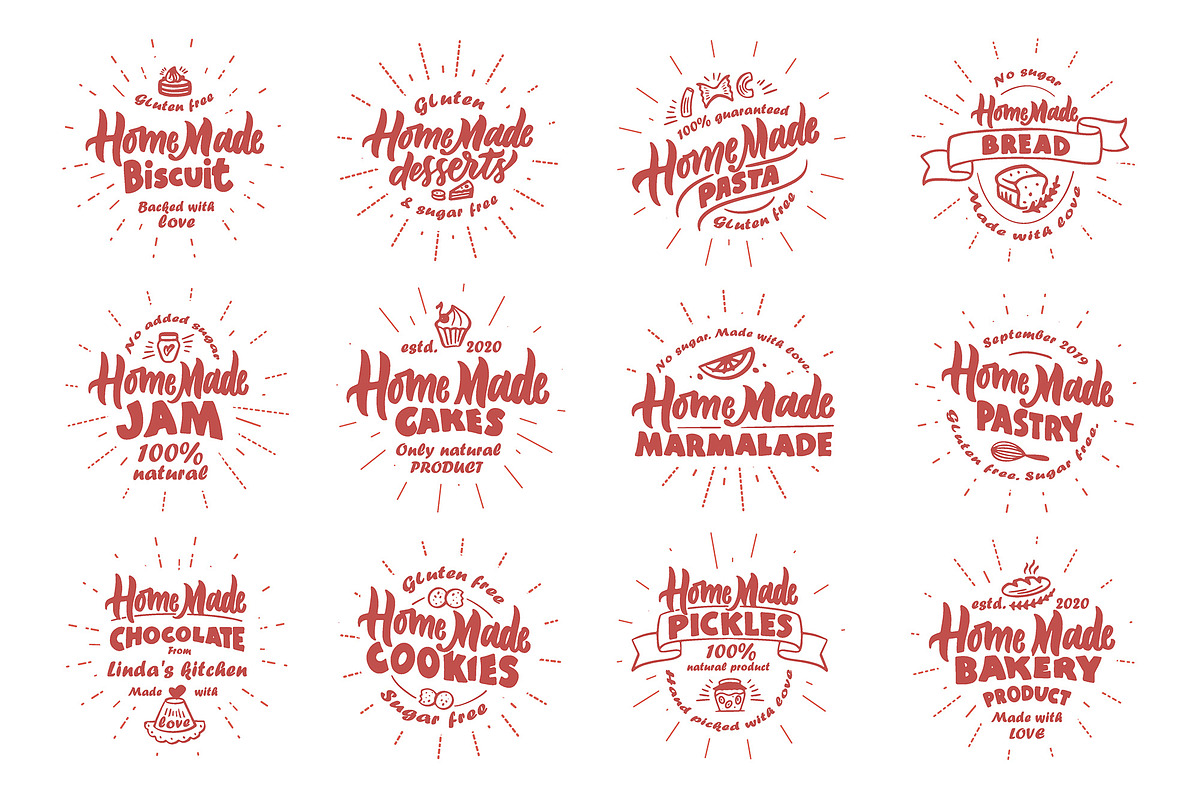 Homemade food emblems, labels, a Food Illustration by Lettering_Logo