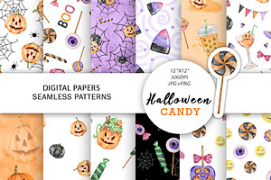 Watercolor Halloween Candy Patterns