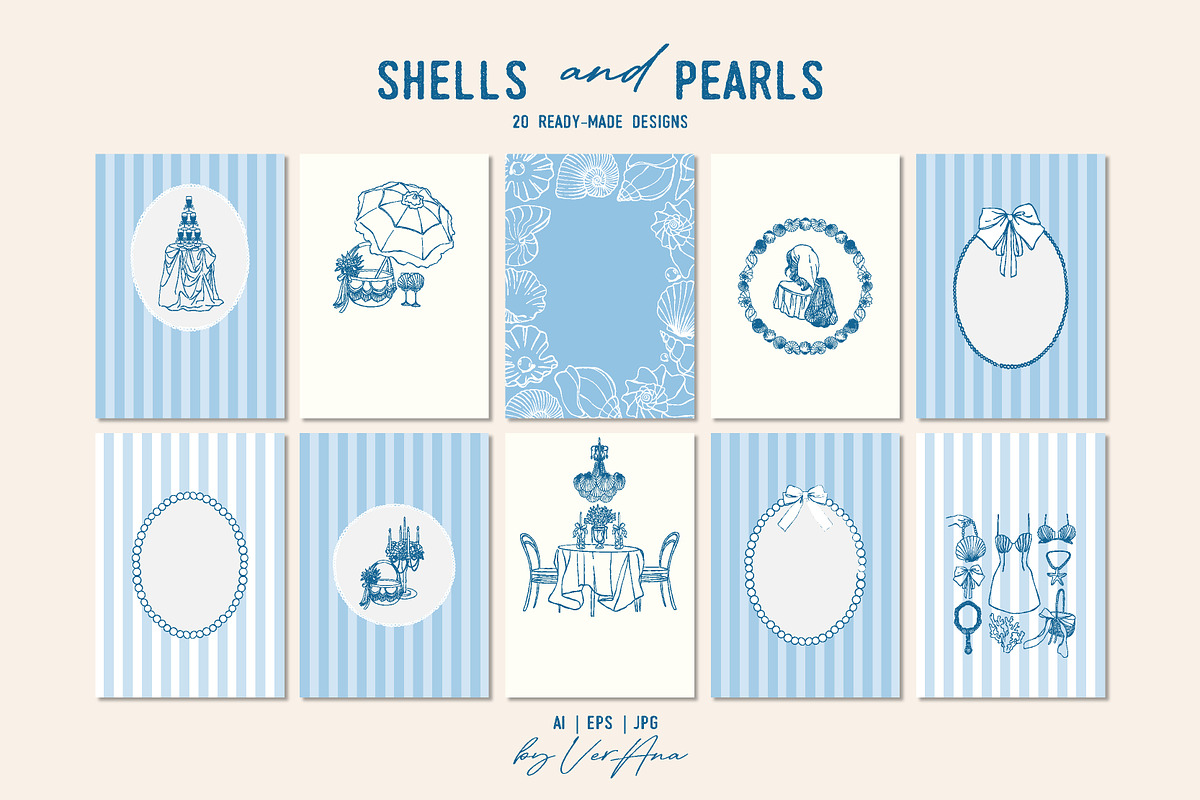 Shells and Pearls Coastal Vector Set, an Object Illustration by VerAna (Photo 6 of 18)
