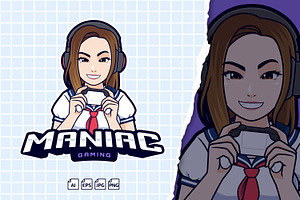 Maniac Gamer Girl Logo, a Branding & Logo Template by tkzgraphic