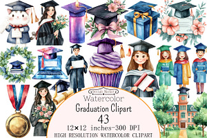 Watercolor Graduation Clipart