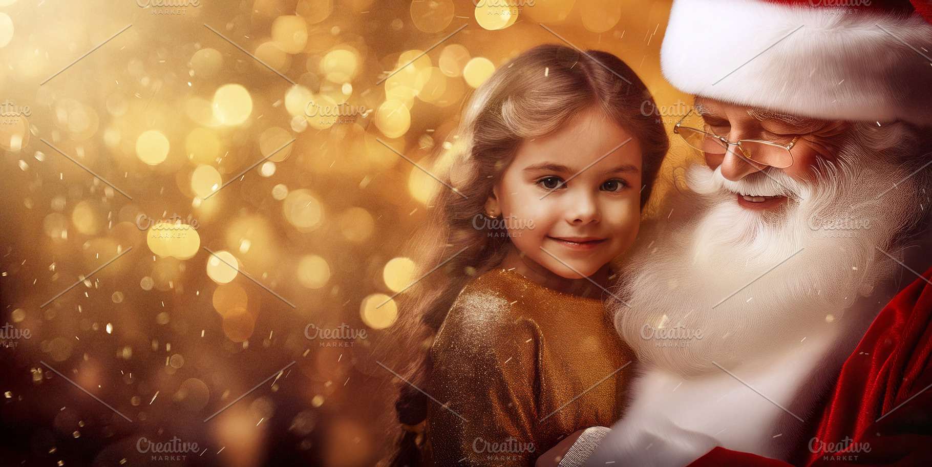 Santa Claus holding a little girl with trees in background, a Holiday Photo by Davizro's Market
