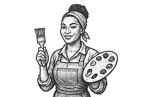 Female Artist with Palette and Brush, a Person Illustration by AlexArt