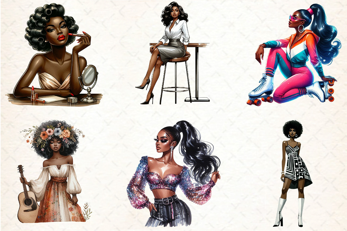 Retro Ebony Glam Clipart, an Illustration by DreamCafeArt (Photo 4 of 6)