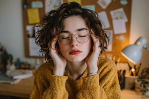 Young woman in yellow sweater eyes c, a Photo by Pixeness Studio