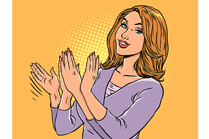 Pop Art Retro Woman clapping her, a Person Illustration by studiostoks