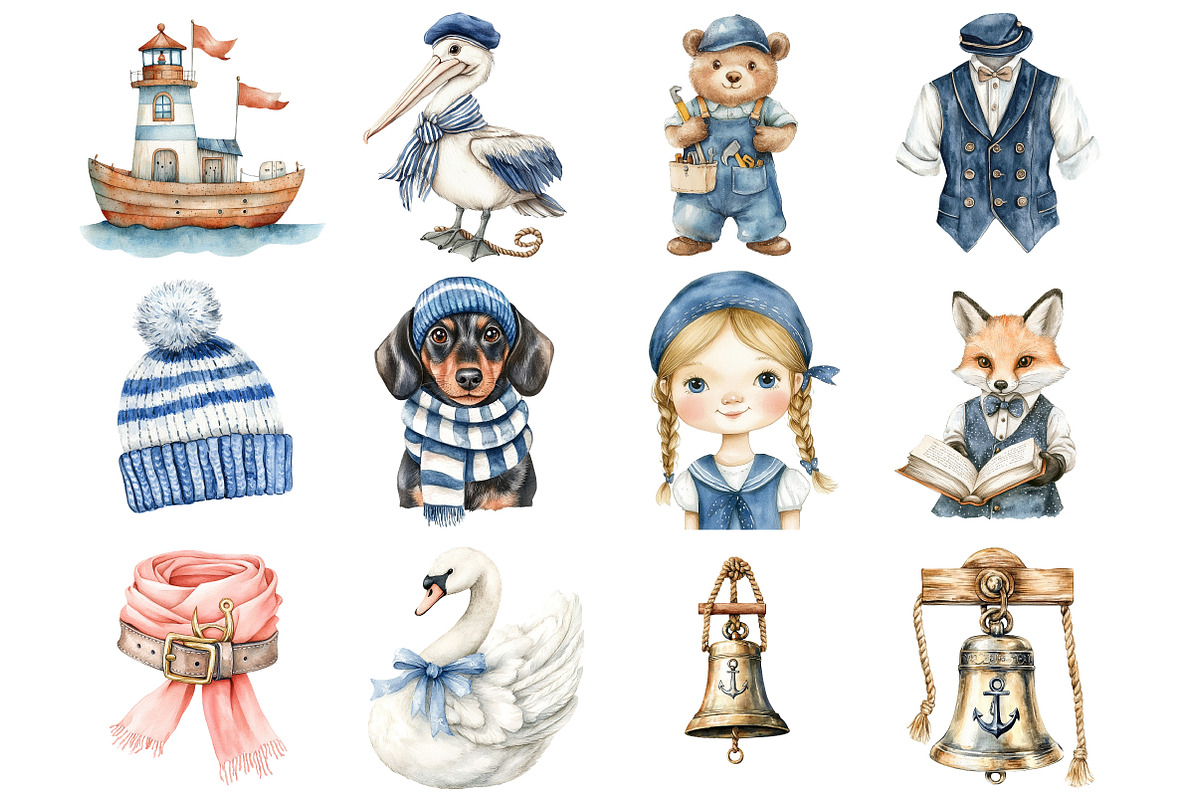 Cute Vintage Sailor Animals, a Seasonal Illustration by CitraGraphics (Photo 2 of 4)