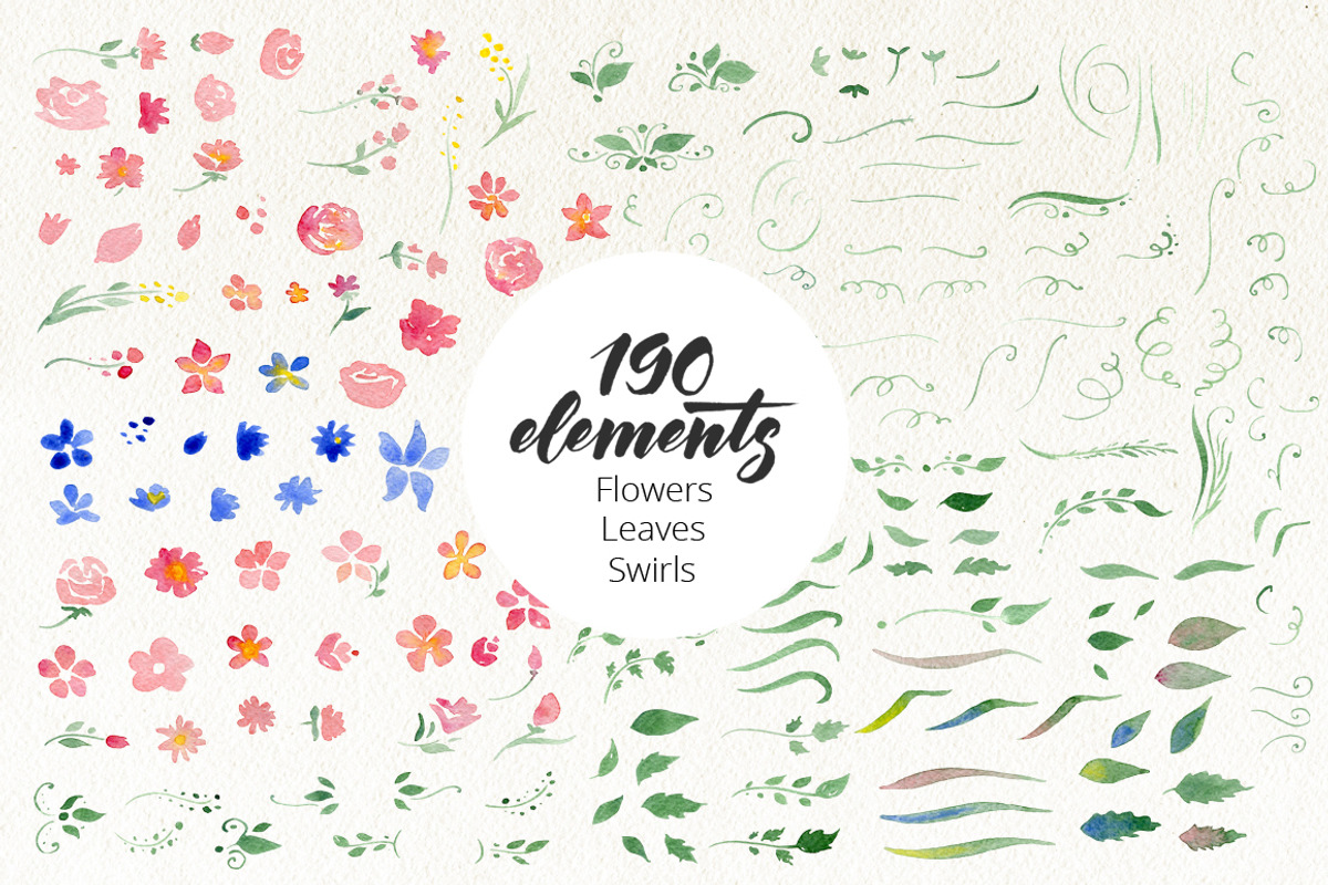 DIY Watercolor flowers. 190 elements, a Decorative Illustration by Olga Proz (Photo 1 of 5)