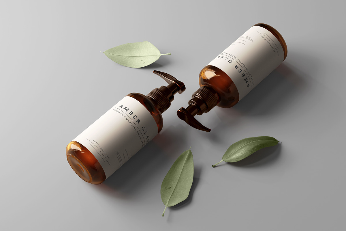 Amber Glass Pump Bottle Mockups, a Cups & Container Mockup by pmvch (Photo 10 of 10)