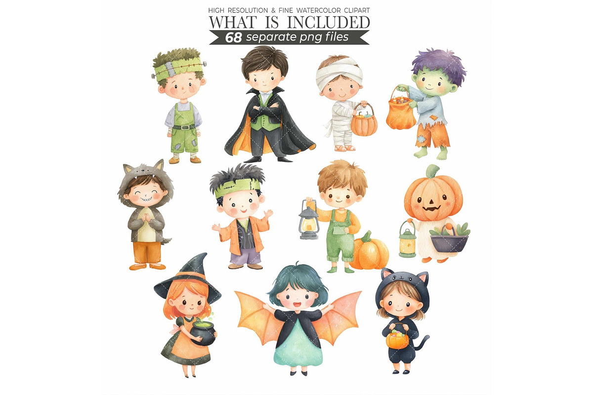 Watercolor Halloween Clipart Bundle, an Illustration by CharmClipart (Photo 3 of 9)