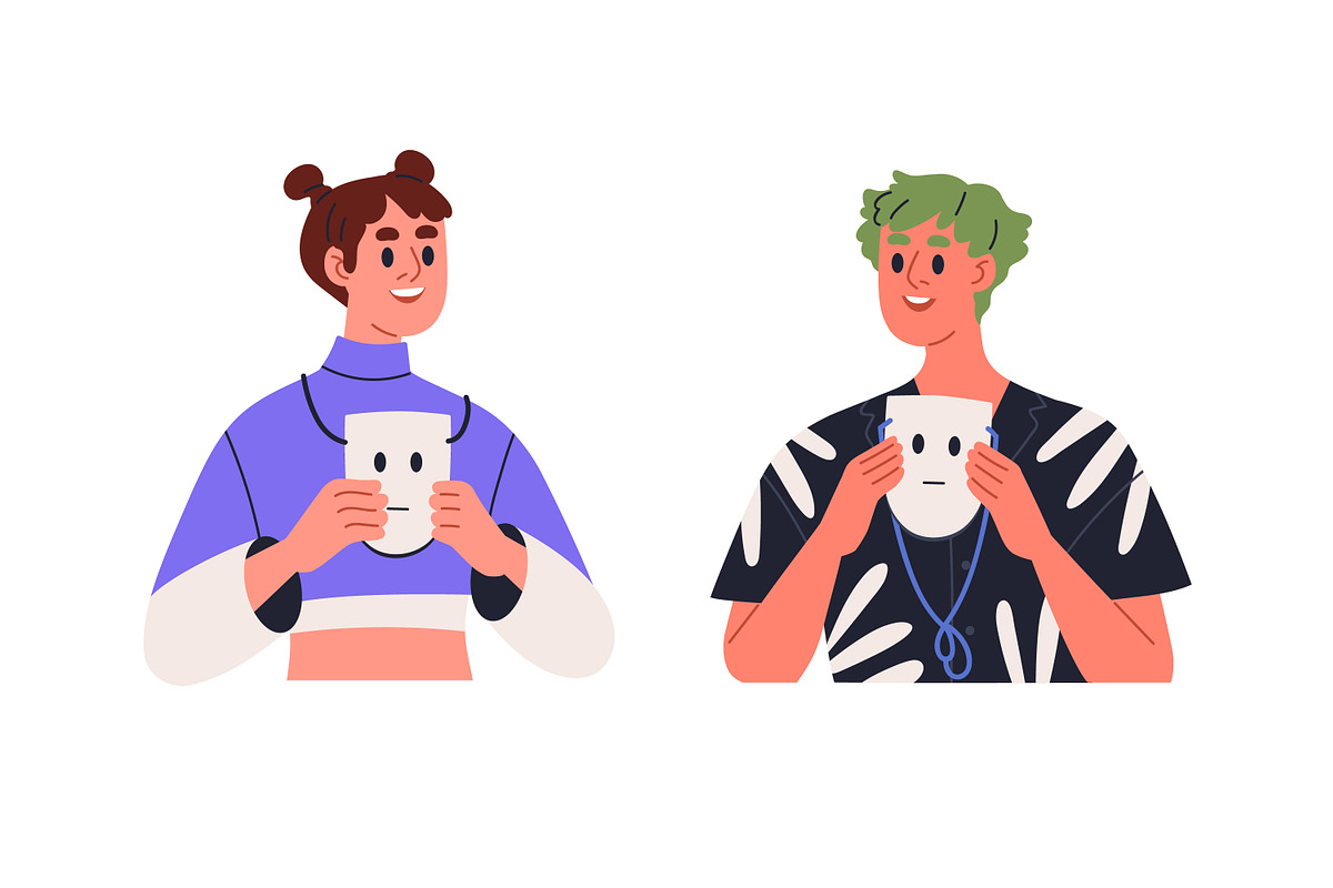 People behind fake mask concept set, a Person Illustration by Good Studio (Photo 3 of 11)