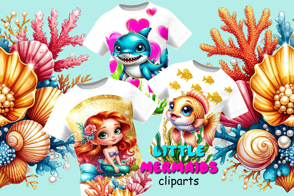Little mermaids clipart set png, an Object Graphic by JuliaStarArt-FantasyHome (Photo 11 of 12)