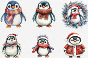 Christmas Penguin Watercolor Clipart, an Illustration by Black Bird Studio (Thumbnail 4 of 6)