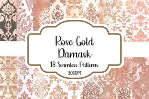 Rose Gold Damask Seamless Patterns, a Pattern Graphic by PrintablesByFranklyn