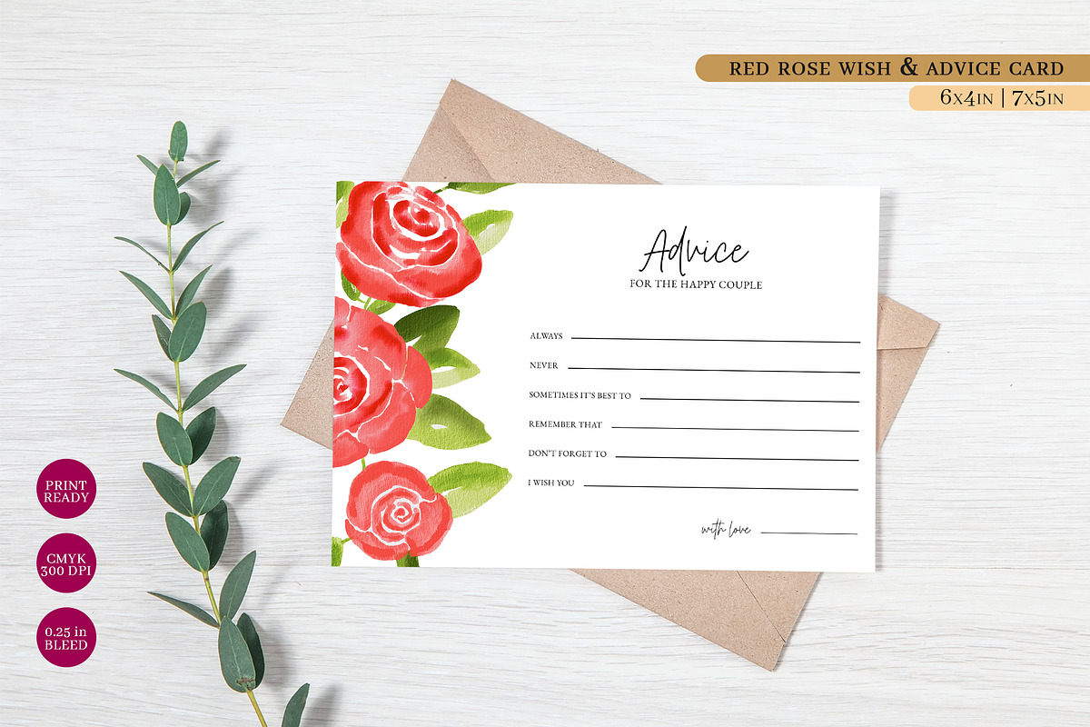 Red Rose Floral Wish & Advice Card, a Stationery Template by Beyond Muse (Photo 1 of 3)