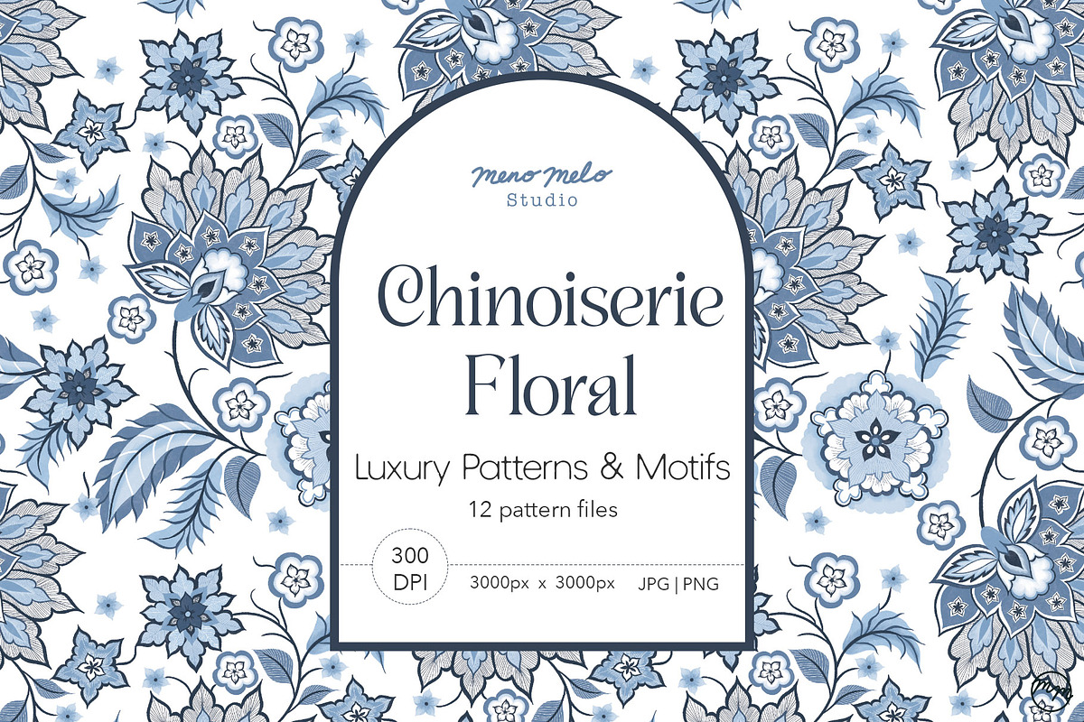Chinoiserie Floral Patterns & Motifs, a Pattern Graphic by MenoMelo Studio (Photo 1 of 8)