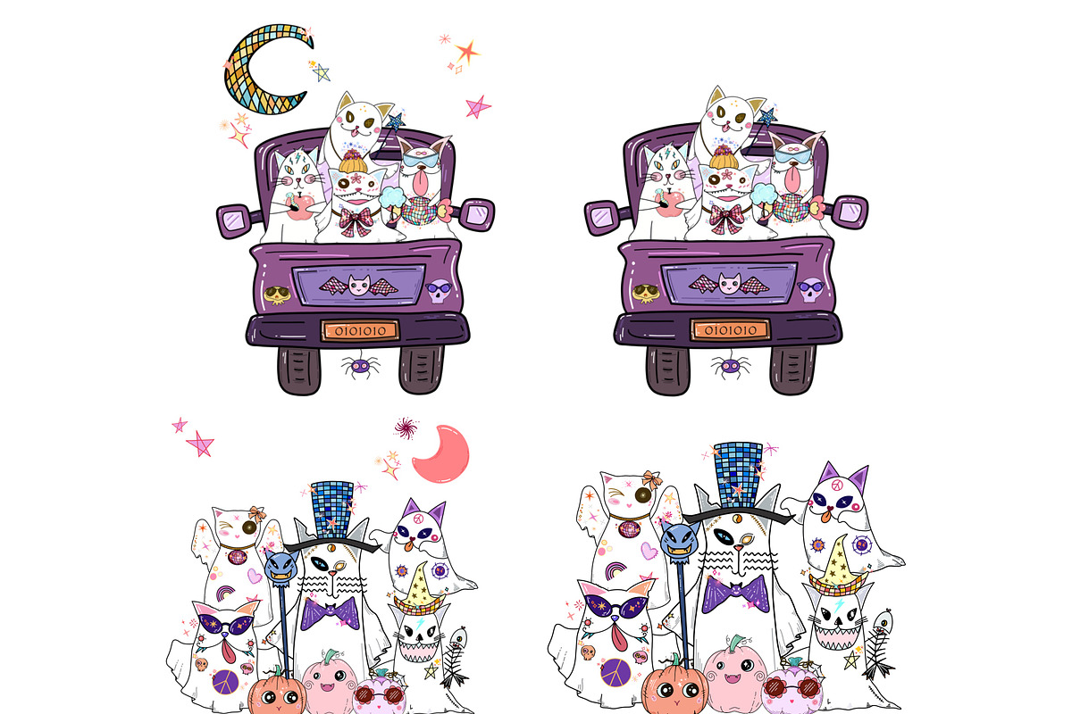 Retro Groovy Cat Ghost, Halloween, a Seasonal Illustration by Sense Library (Photo 9 of 9)