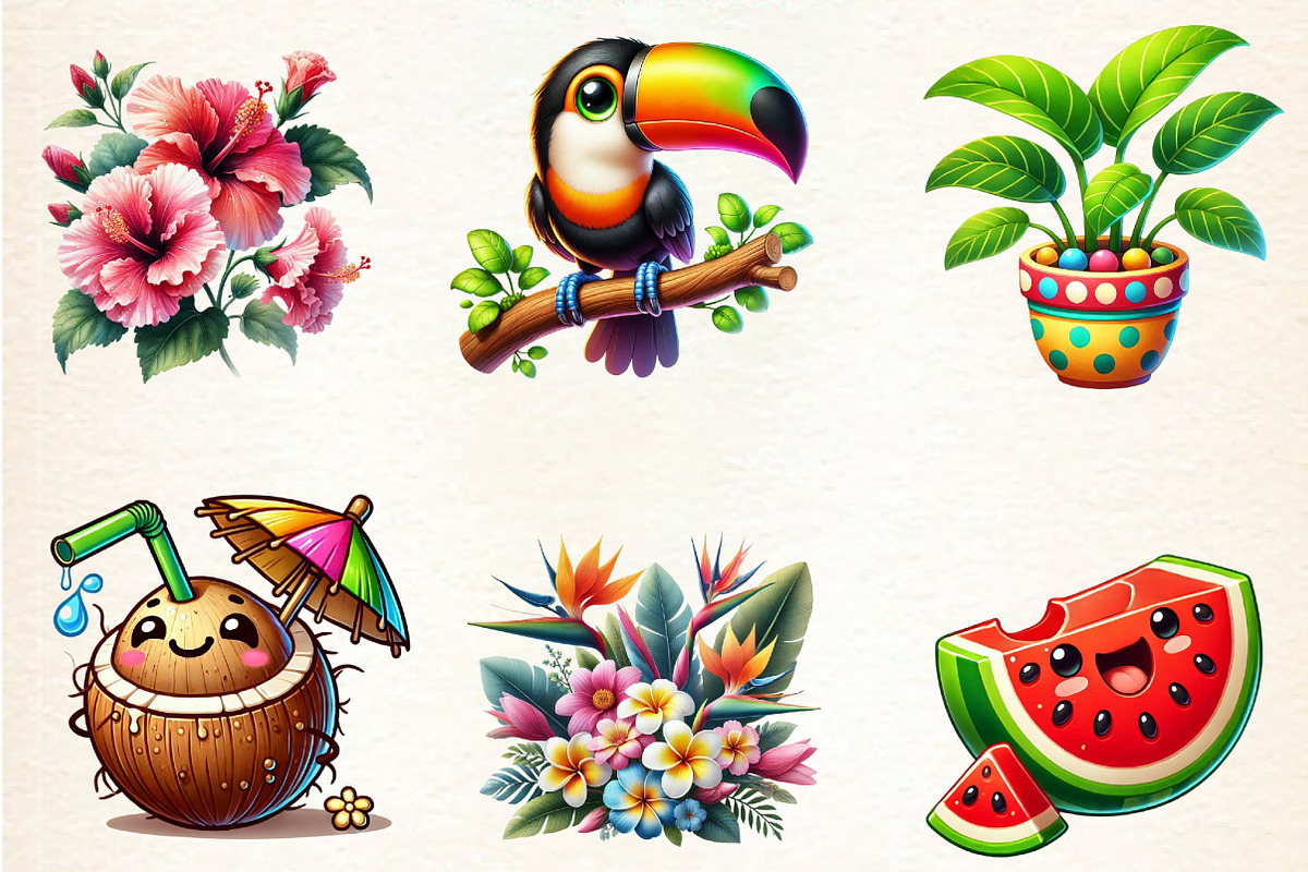 Watercolor Tropical Spring Clipart, a Seasonal Illustration by DreamArtGraphic (Photo 2 of 5)