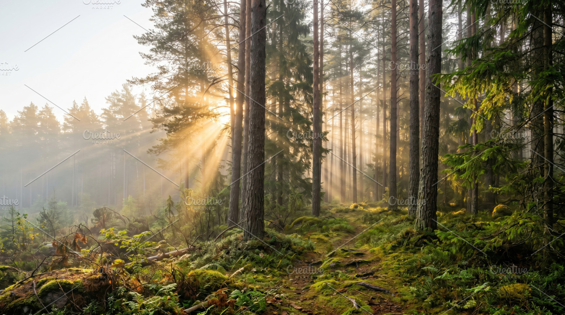 Sunlight shines through forest trees, a Photo by Beautiful things