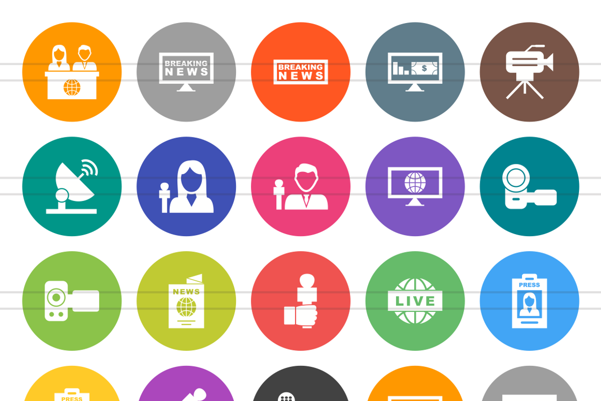 50 News & Media Flat Round Icons, an Outline Icon by IconBunny