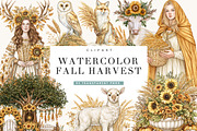 Watercolor Fall Harvest Clipart, an Object Illustration by BusyDaydesign (Thumbnail 1 of 9)