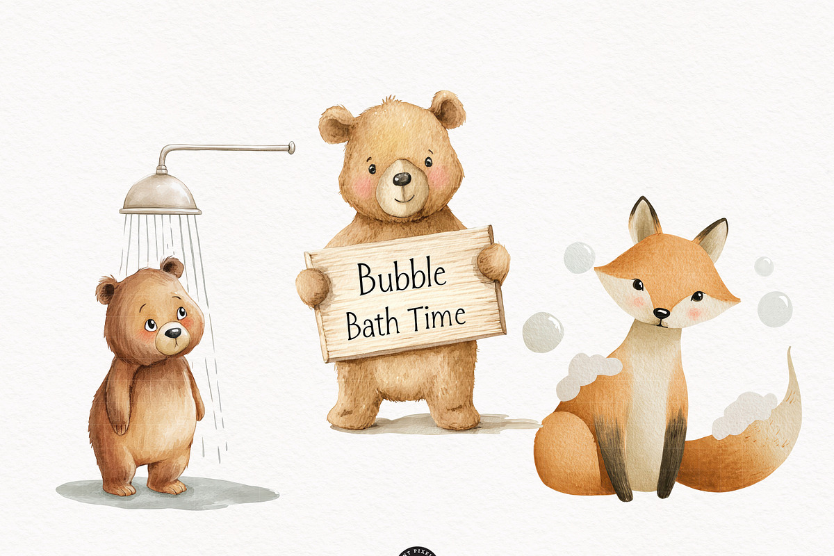Cute Bath time Clipart- Woodland PNG, an Animal Illustration by PaintPixelCo (Photo 6 of 14)