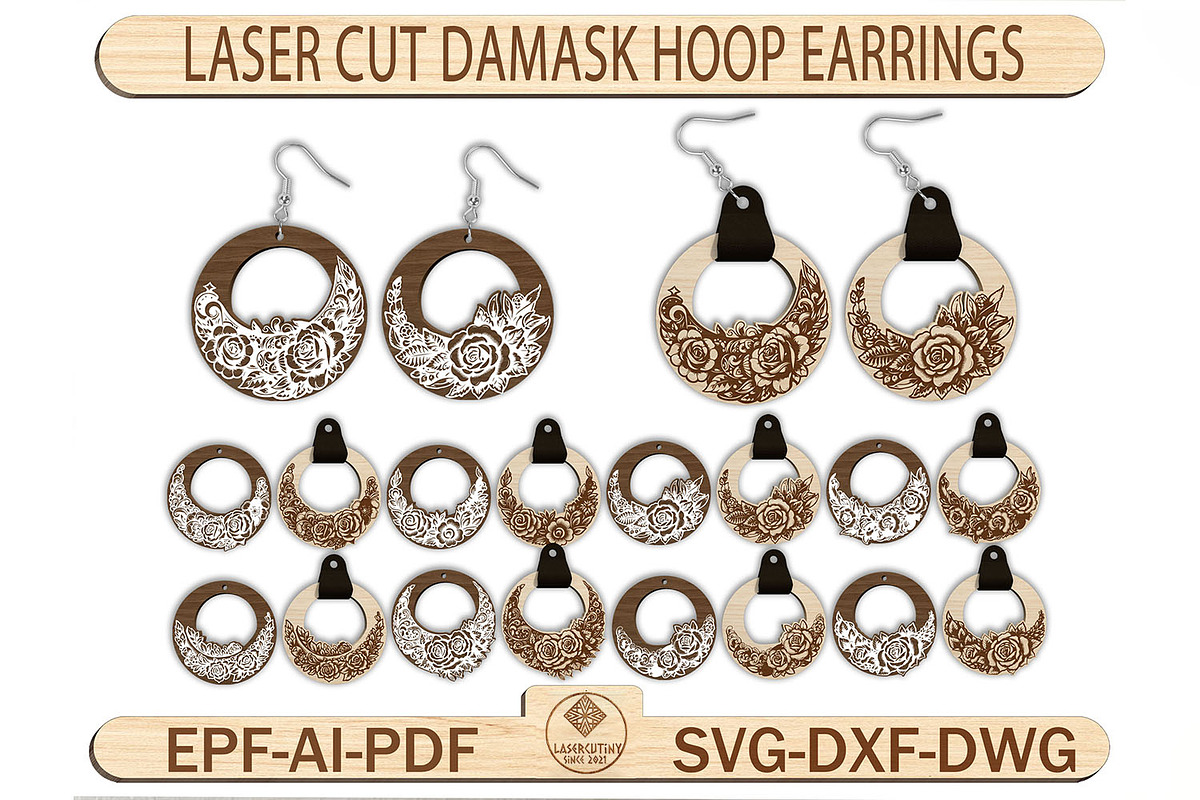 Damask Hoop Earrings Laser Cut SVG, a Pattern Graphic by Lasercutiny (Photo 1 of 2)