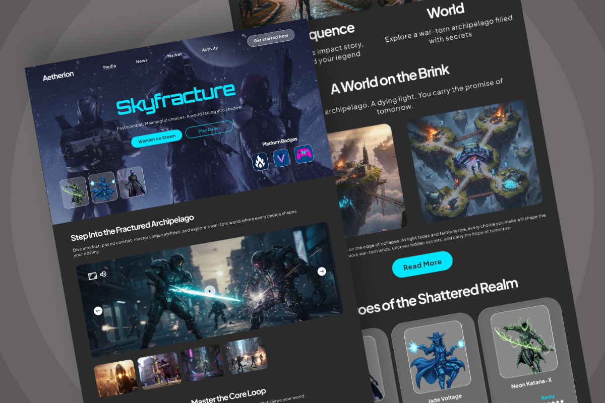 Aetherion - Indie Game Landing Page, a Landing Page Template by productype1 (Photo 4 of 5)