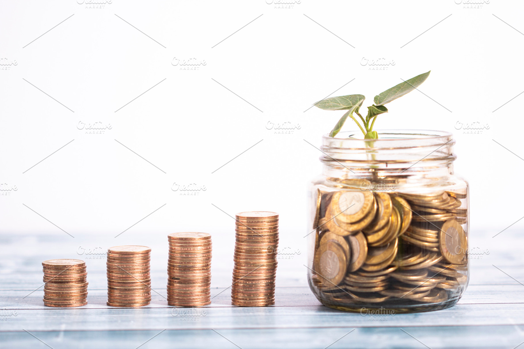Young plant growing from coin jar , a Business Photo by Sainath Chillapuram