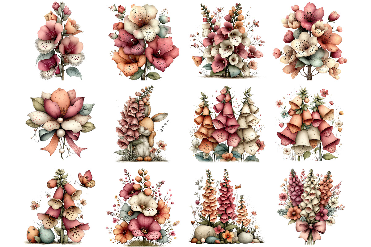 Whimsical Easter Foxglove Clipart, an Illustration by DreamArtGraphic (Photo 2 of 5)