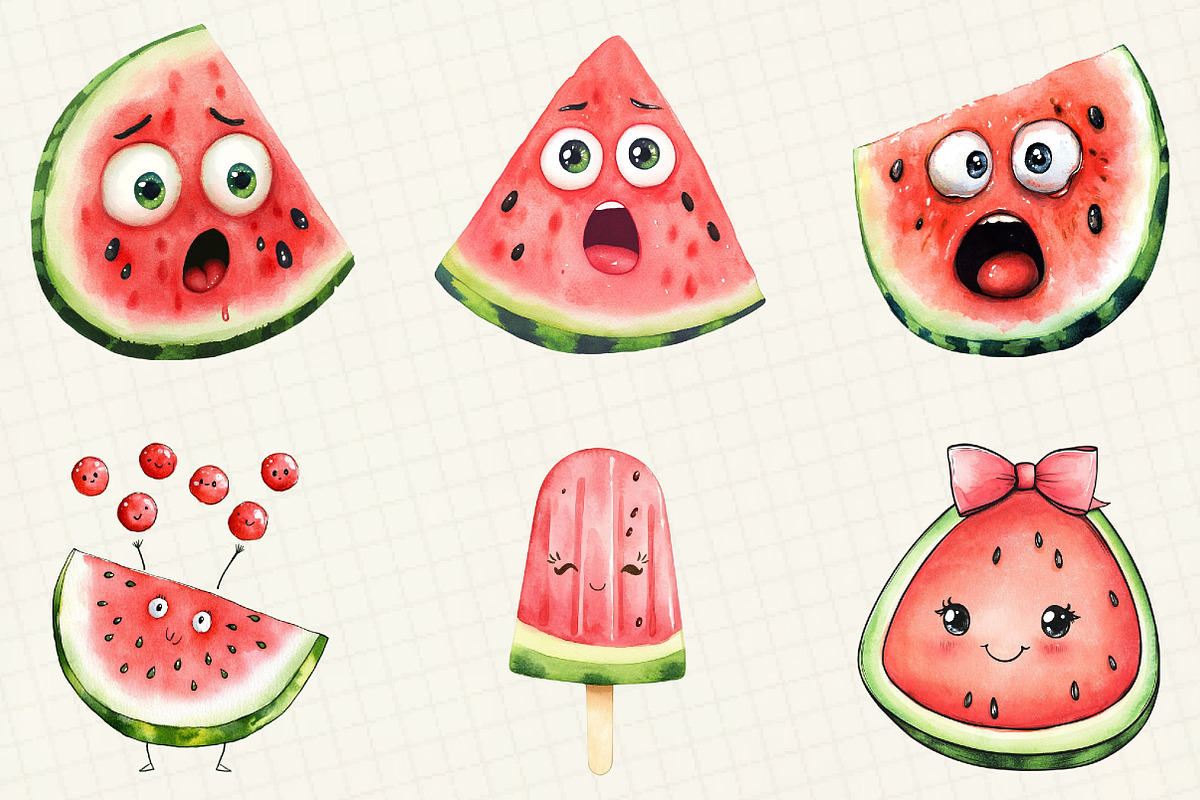 Cute Watermelon Clipart, an Illustration by OK Design (Photo 5 of 5)