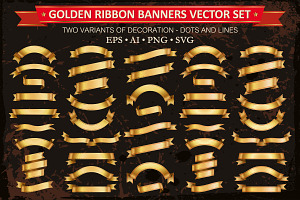 Golden Ribbon Banners Vector Set