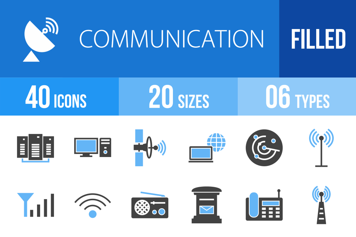 40 Communication Blue & Black Icons