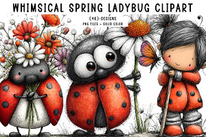 Whimsical spring ladybug clipart, an Illustration by CreationArt