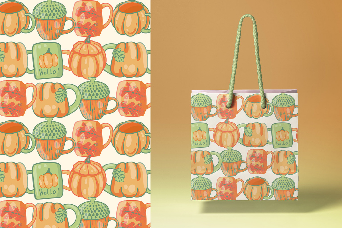 Autumn Pumpkins Mugs clipart pattern, a Seasonal Illustration by Carpet Tapete Pretzel (Photo 4 of 9)