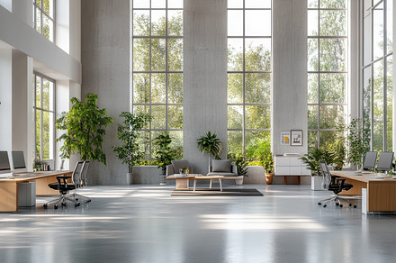 Modern Office Design with Greenery a, a Background Photo by Pixeness