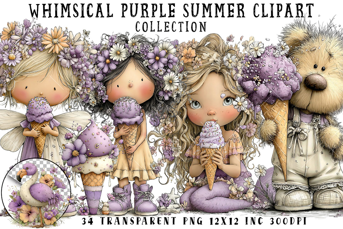Whimsical Purple Summer Clipart, an Illustration by OK Design (Photo 1 of 6)