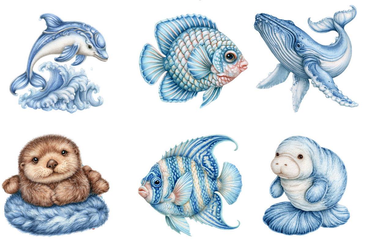 Watercolor Sea Animals Clipart, a Seasonal Illustration by SVGArt (Photo 4 of 5)