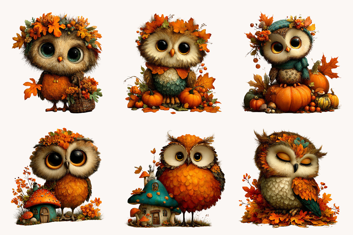 Whimsical Autumn Fall Owl Clipart, a Seasonal Illustration by Designworld (Photo 3 of 10)