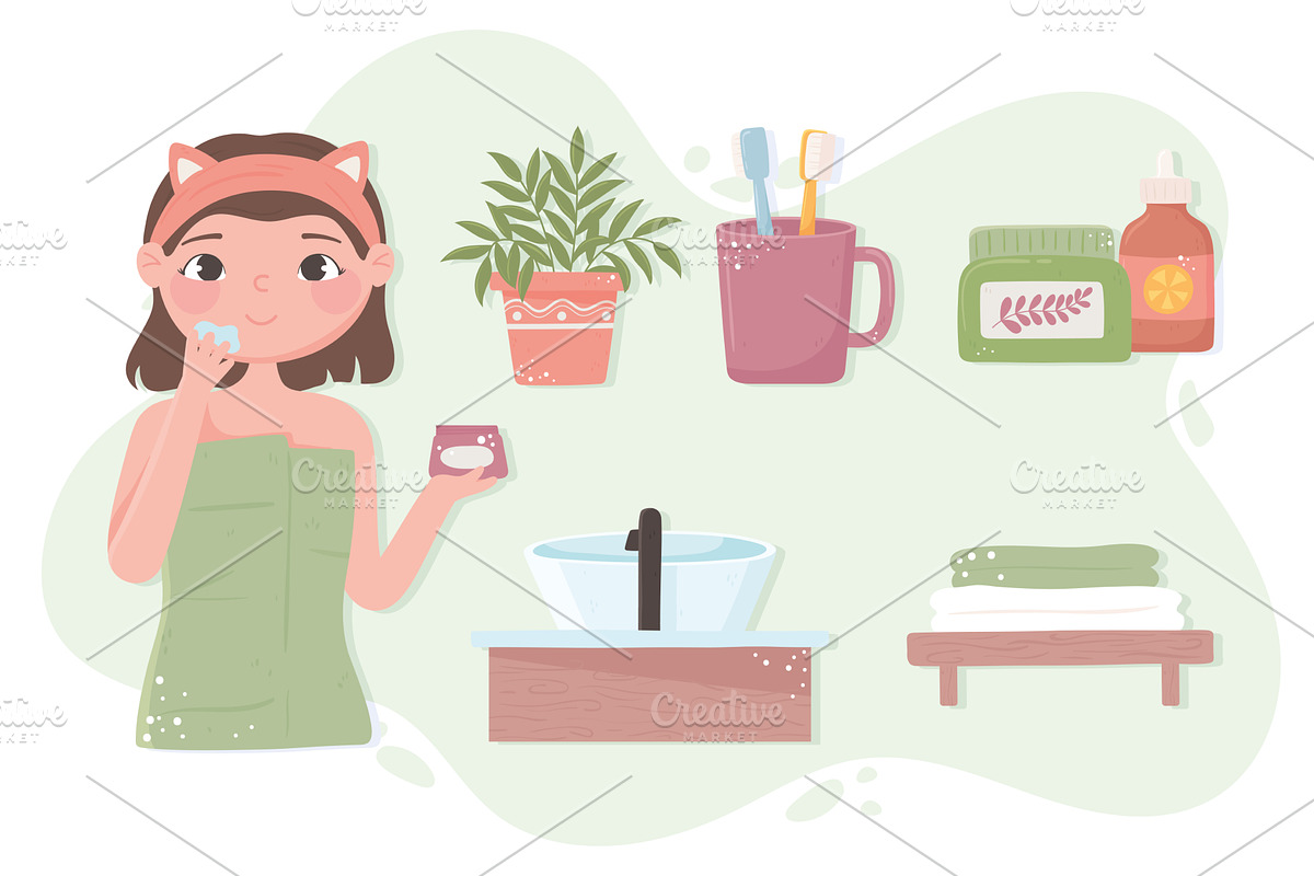 girl skincare set, a Person Illustration by studiogstock
