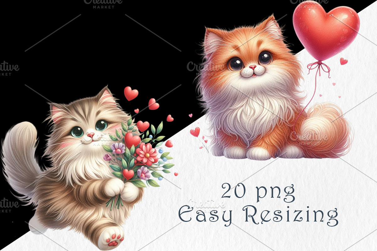 Valentine Kitten Clipart, a Decorative Illustration by GalaDesign03 (Photo 4 of 5)
