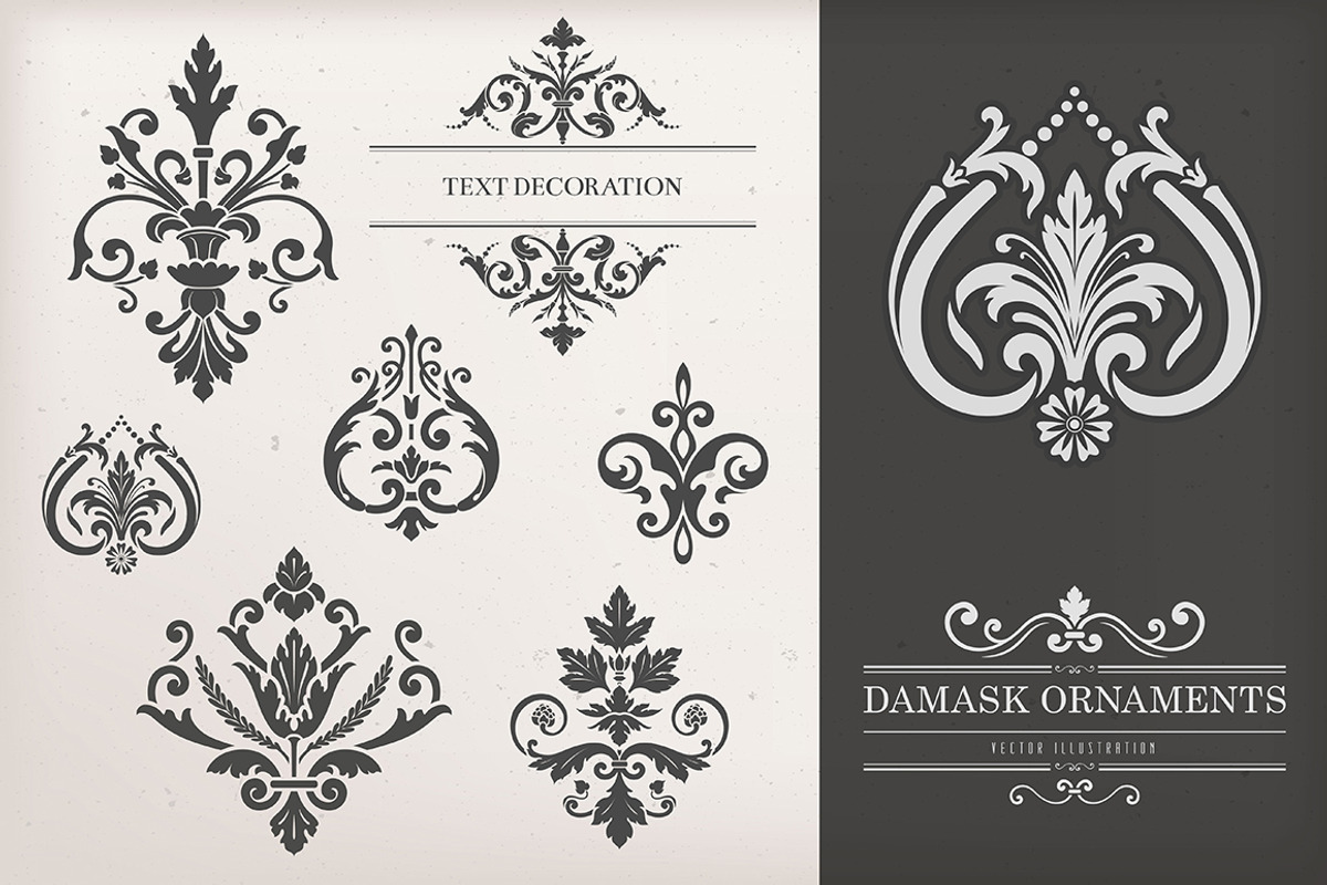 Vintage Damask Ornaments I, a Decorative Illustration by Solana