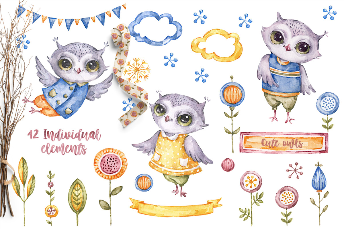 Owl clipart watercolor illustrations, an Animal Illustration by UlitkaStudio (Photo 2 of 8)