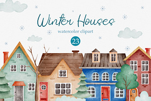 Watercolor Winter Houses clipart